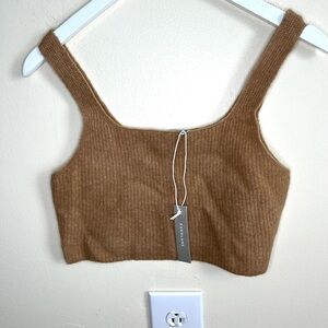 Everlane Ribbed Knit Cropped Tank Top - Camel Brown